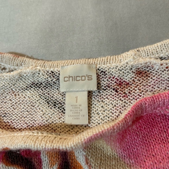Chico’s Blouse Size 1M Floral Multicolor Knit Blend Cotton - Picture 3 of 8
